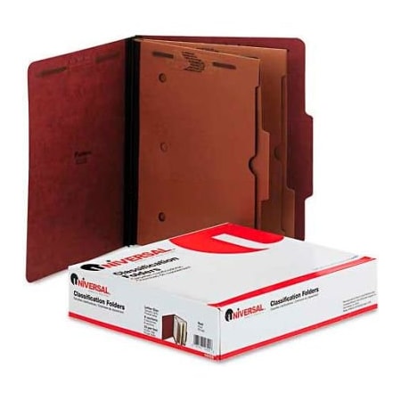 Universal Universal Pressboard Folder with 2 Dividers, Letter, Six-Section, Red, 10/Box 10325